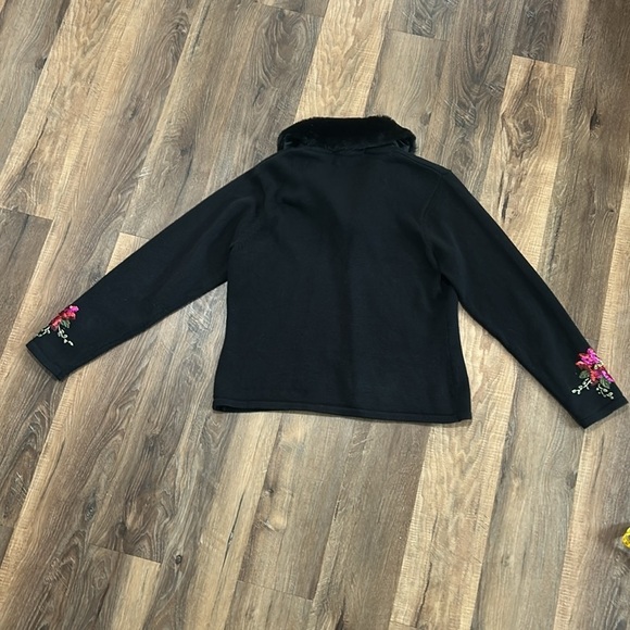 Tiara International Christmas Collection Poinsettia Blk Cardigan Sequin Beads L - Picture 10 of 16